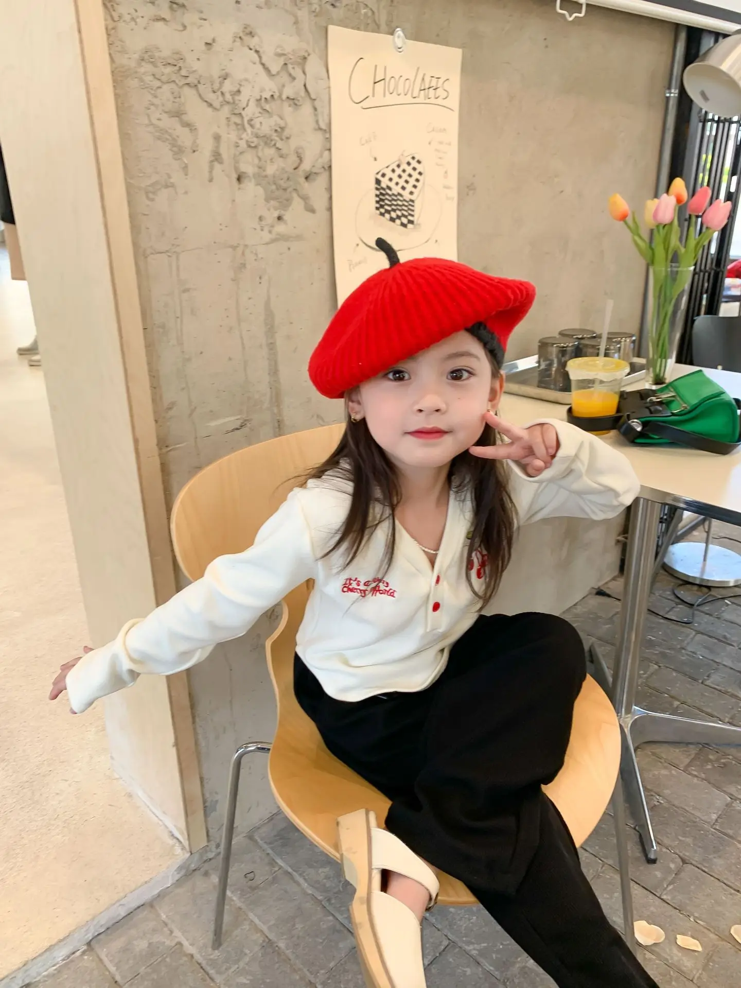 2022 autumn new arrival infant girls V neck fleece child baby clothing embroidery cherry casual outfit 603X22193033