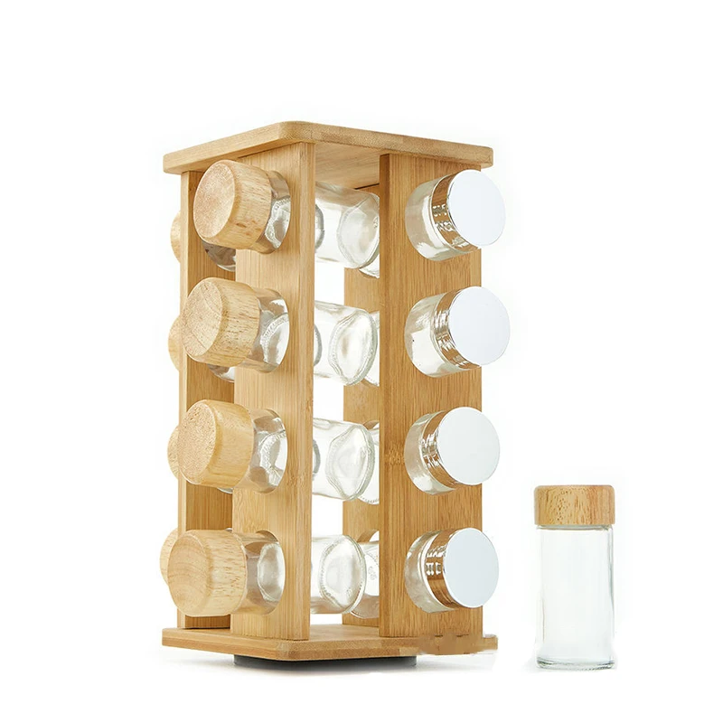 Spice rack bamboo spice rack rotates Organizer for convenience Kitchenware