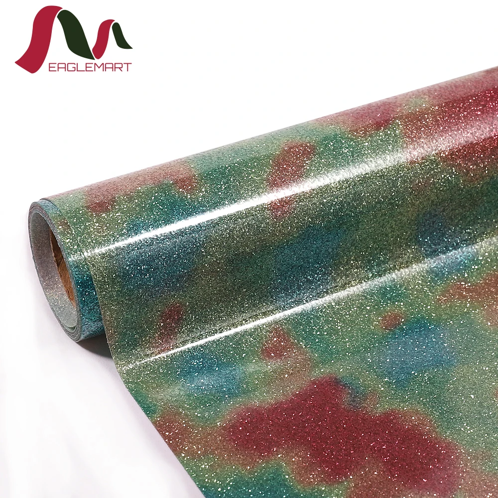 Wholesale Can Be Customized Hot Pressed Vinyl PU Rainbow Glitter Lime Gold Heat Transfers Vinyl Film for T-shirts Clothing