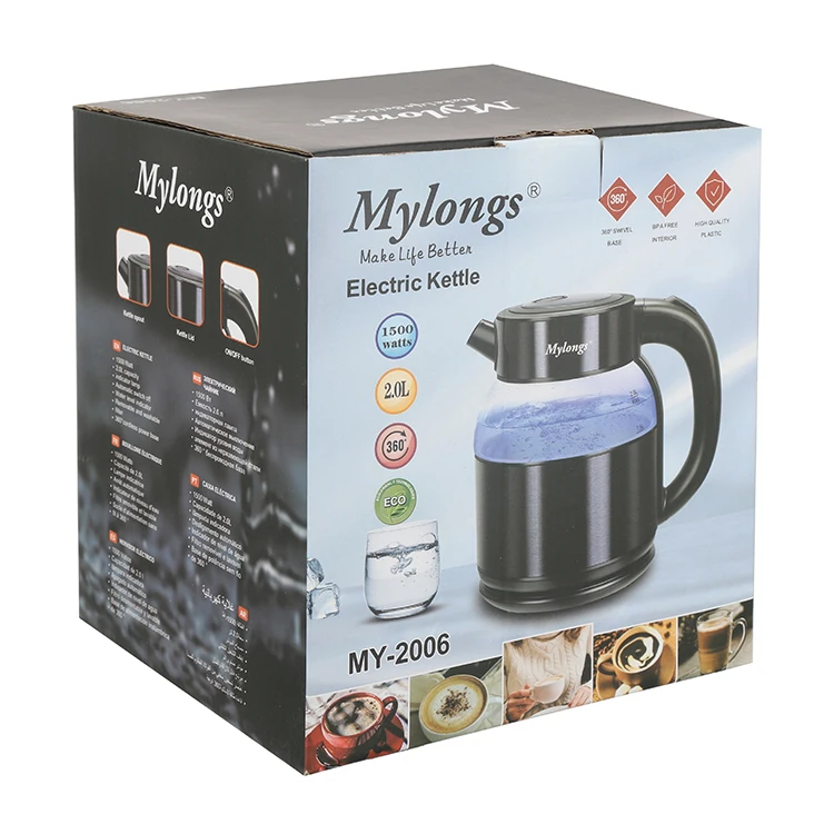 Hotel food grade glass electric bottle 2.0L 220V warmer electric kettle led manufacturer modern electric hot steam water Kettle