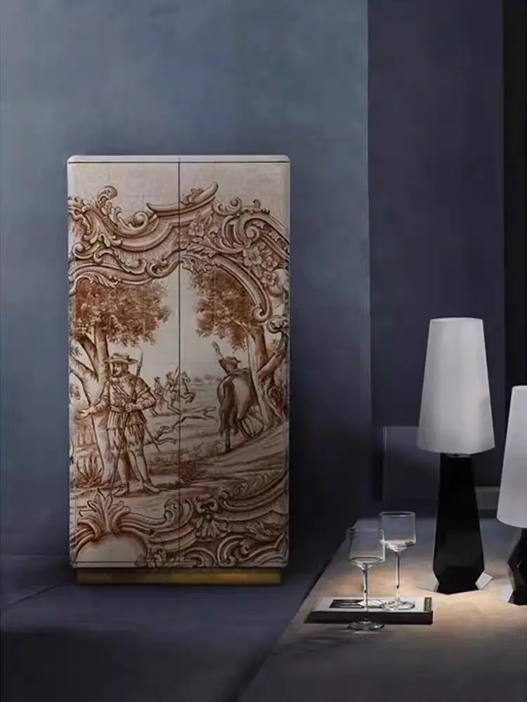 Light luxury style painted wall decorative cabinet  solid wood luxury villa locker Fashion personality high-end wine cabinet