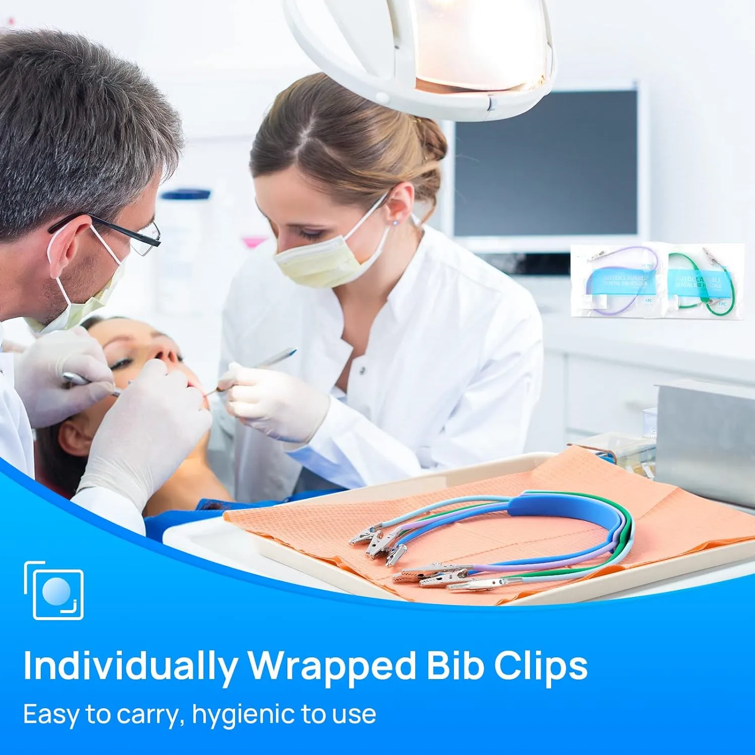 SJ Individually Wrapped Napkin Clips Autoclavable Dental Flexible Medical Grade Silicone Bib Holders Clips OEM Wholesale