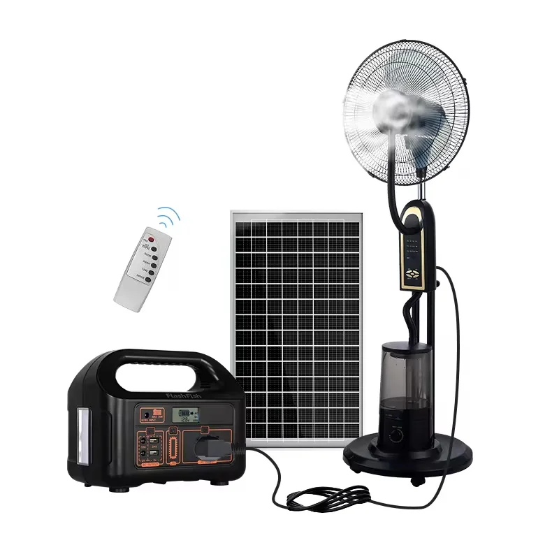 Hot sale 16/18 Inch Rechargeable Standing Water Spray Mist Solar Fan with Solar Panel and remote control