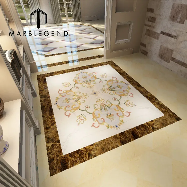 Мраморный медальон белого и бежевого цвета для интерьера виллы гостиной