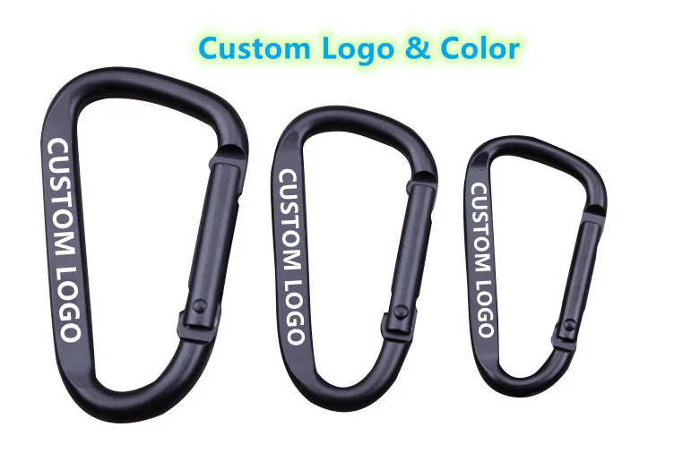 Custom Logo Aluminum Alloy Black Spring Snap Hook D Shape KeyChain Hook Carabiner