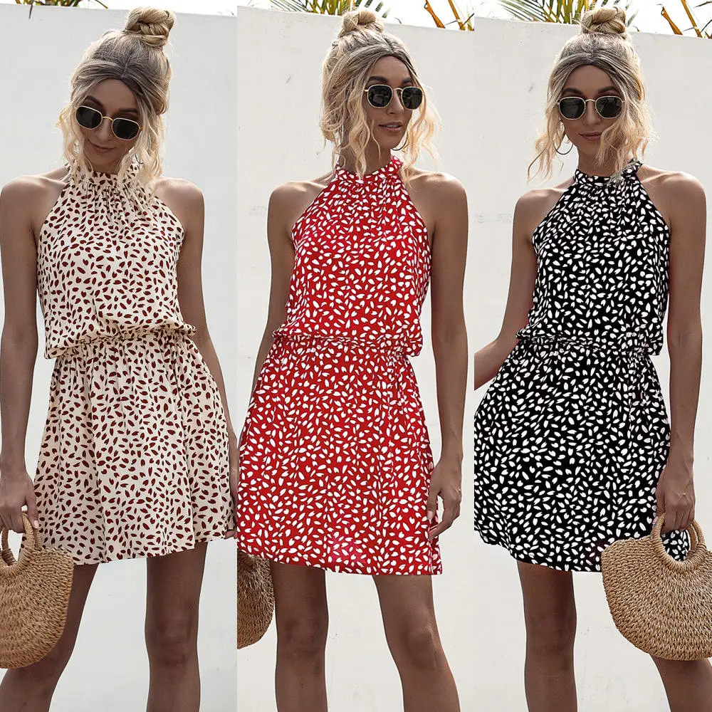 Women Summer Sexy Sleeveless Print Casual Mini Short Vacation Party Lady Floral Sun Dress