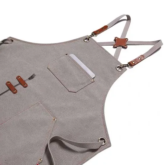 Apron in Canvas with Cross Straps Adjustable for waiter ruffled apron