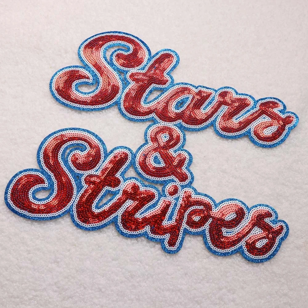 Wholesale 4th Of July Iron On Usa American Sequin Patches Custom Logo Independence Day Patches Sequin For Clothing