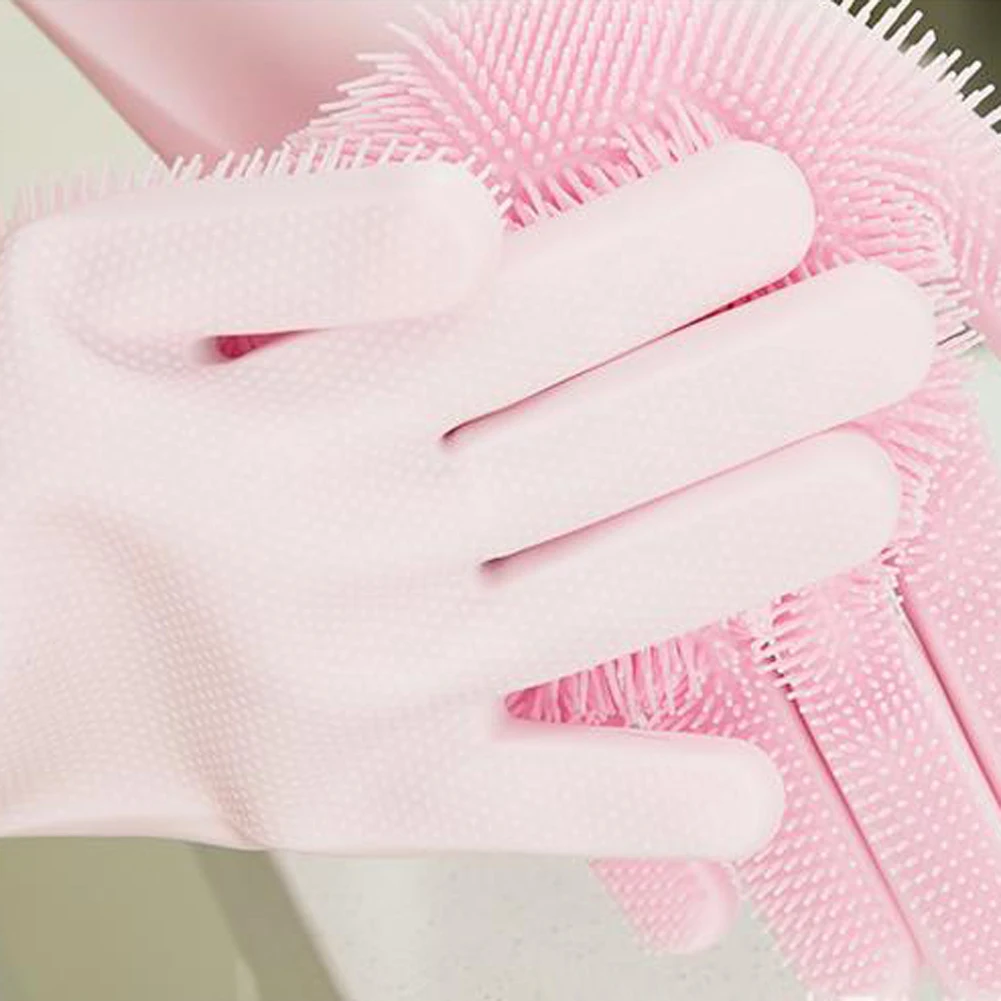 Dishwashing Gloves with Wash Scrubber Magic Silicone Gloves Heat Resistant Reusable Cleaning Gloves for Kitchen,Car, Pet