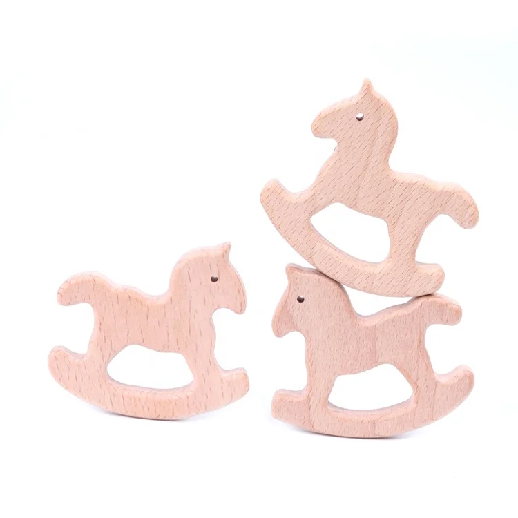 Wholesale 60x68 mm Wooden Beech Wood Teethers Organic Rocking Horse Shaped Teether Toys