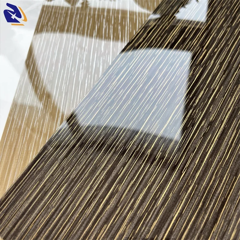 Metallic Wood Grain Design PETG Decorative Film  for Wall High Glossy PET Decor Sheet 4H Hardness for Cabinet Wardrabe