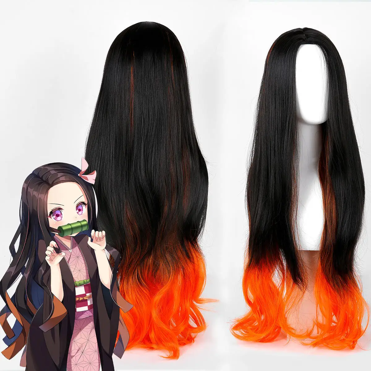 Cosplay Wigs For Cosplay Slayer Anime Cosplay Long Curly Orange And Black Wig