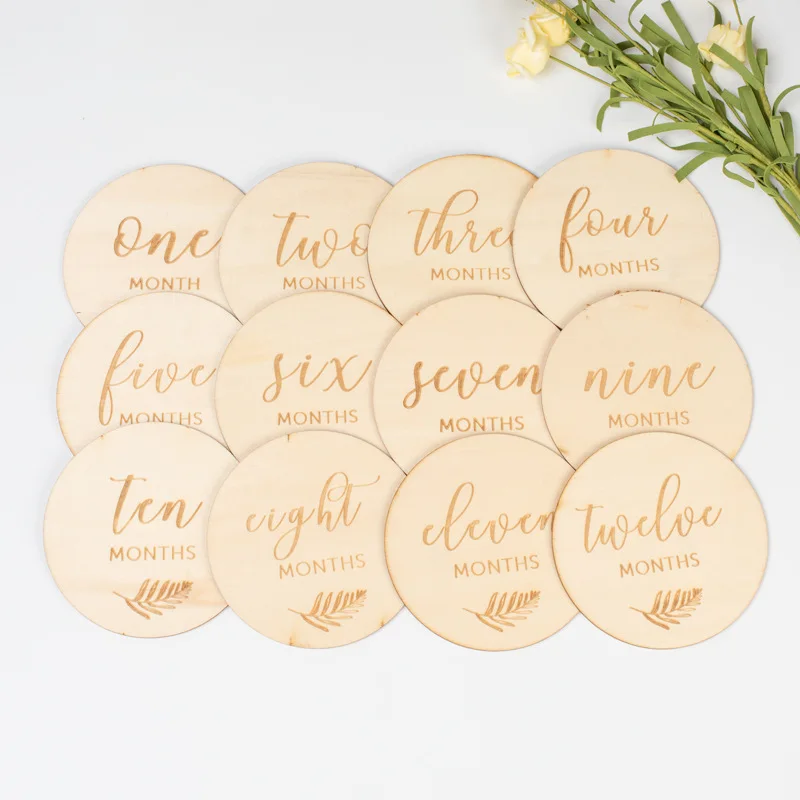 high quality wooden baby milestone card photo props growth round wood chips