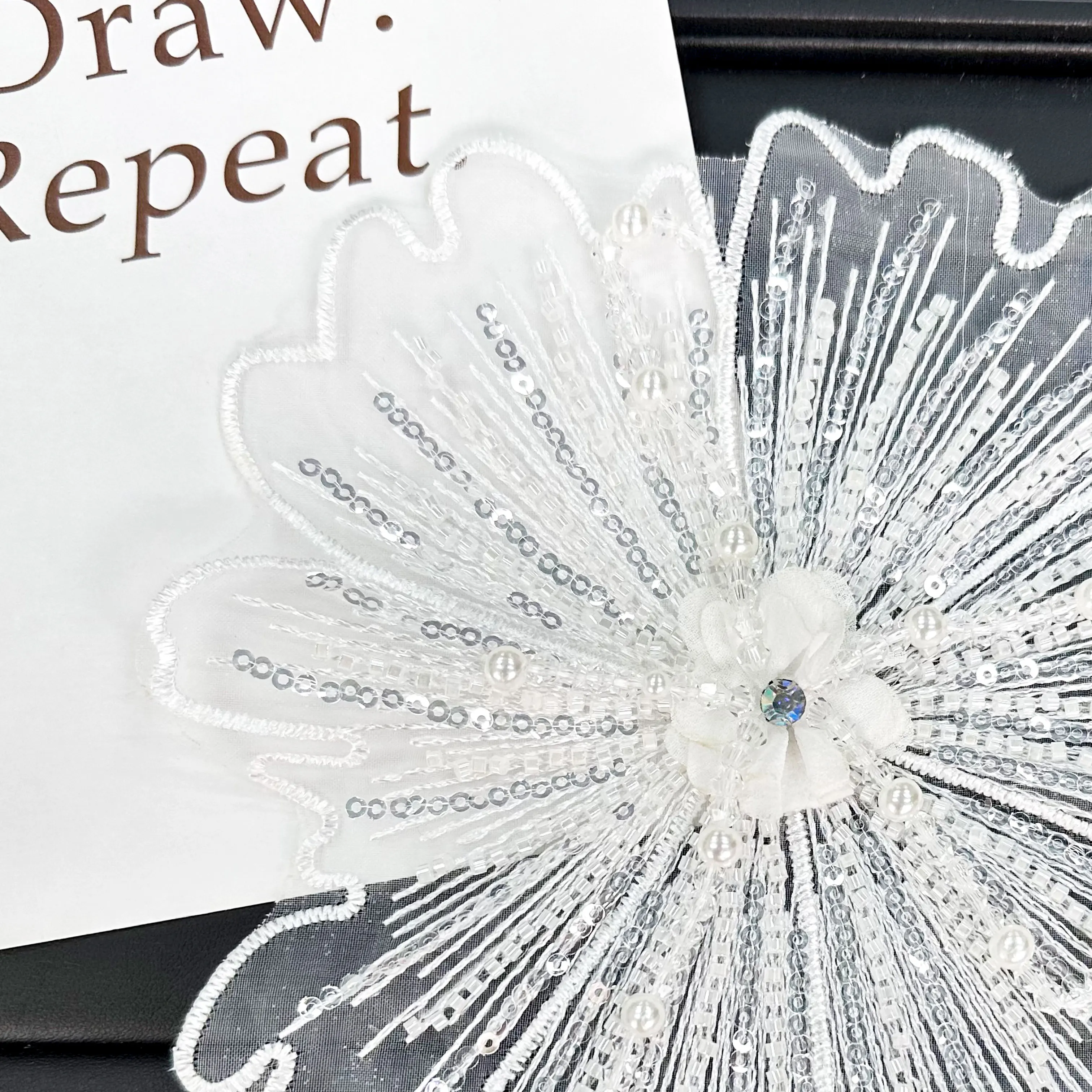 White sequins, nail beads, embroidered mesh, lace, new dress, wedding collar, decorative clothing, patches, hand sewn stickers