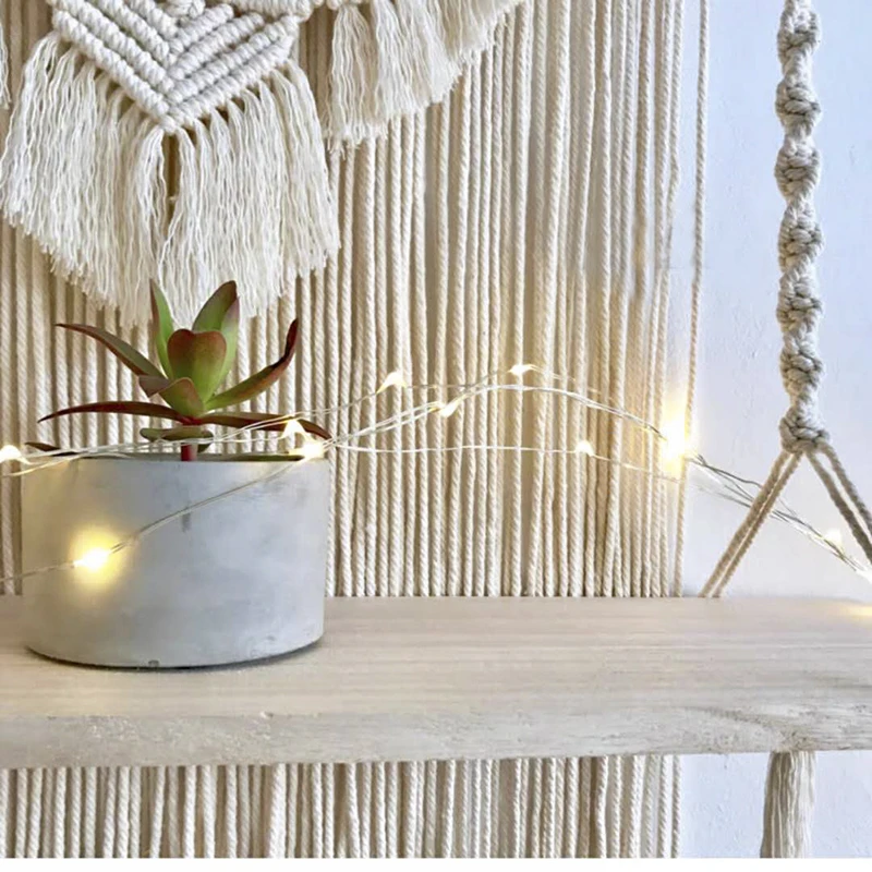 Boho wall hanging cotton rope woven macrame wooden floating shelf multifunctional frame  interior home decoration