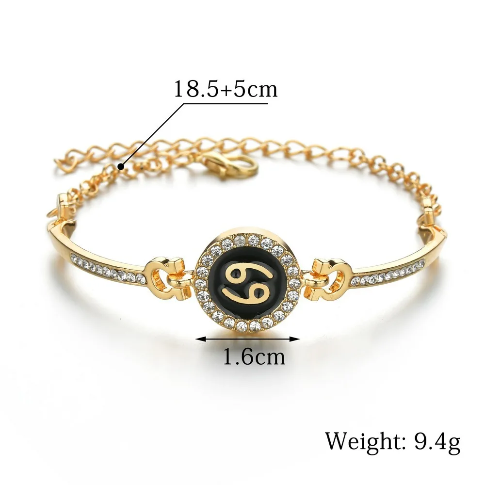 12 Design Zodiac Bracelets Bangles Jewelry Round Horoscope Astrology Bracelet Gold Color Diamond Pendant Charms Bracelet