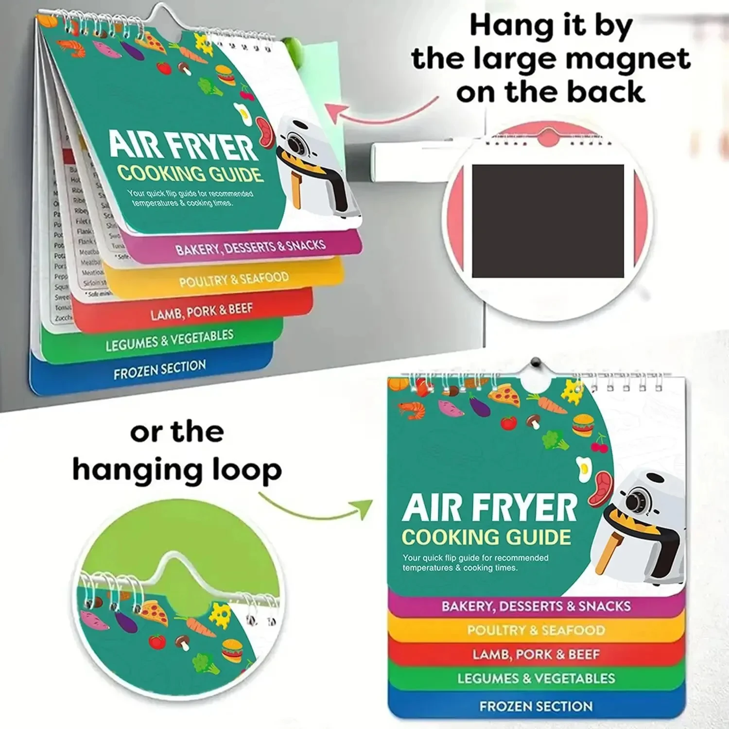 Air Fryer Cheat  Sheet Magnets Cooking Guide Booklet Cheat Sheet Magnets Booklet Air Fryer Magnetic Cheat Sheet