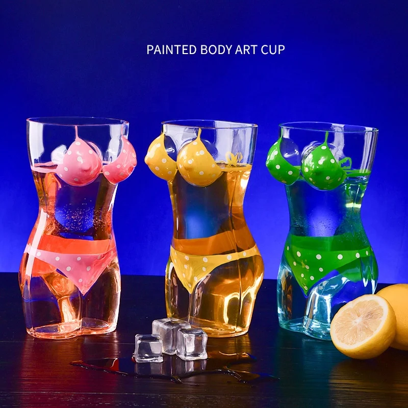 Hand painted color sexy female woman body shape Sublimation mini glass tumbler tequila shot glass cup for bar