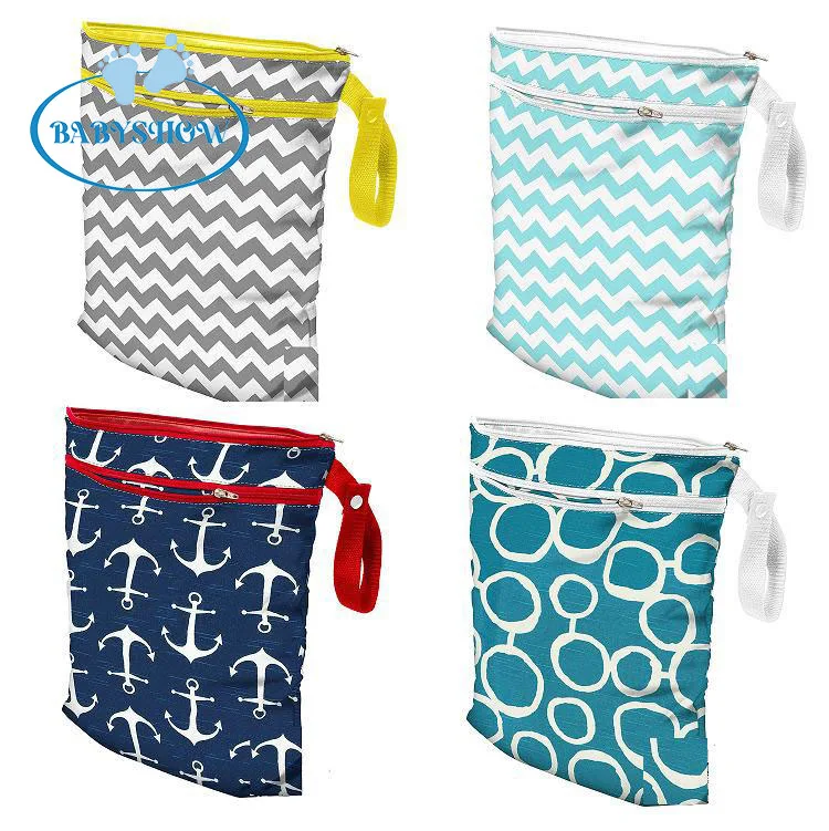 30*40 Cm New Waterproof Fashion Printing Wet And Dry Diaper Bag Double Pocket Cloth Wet Bag