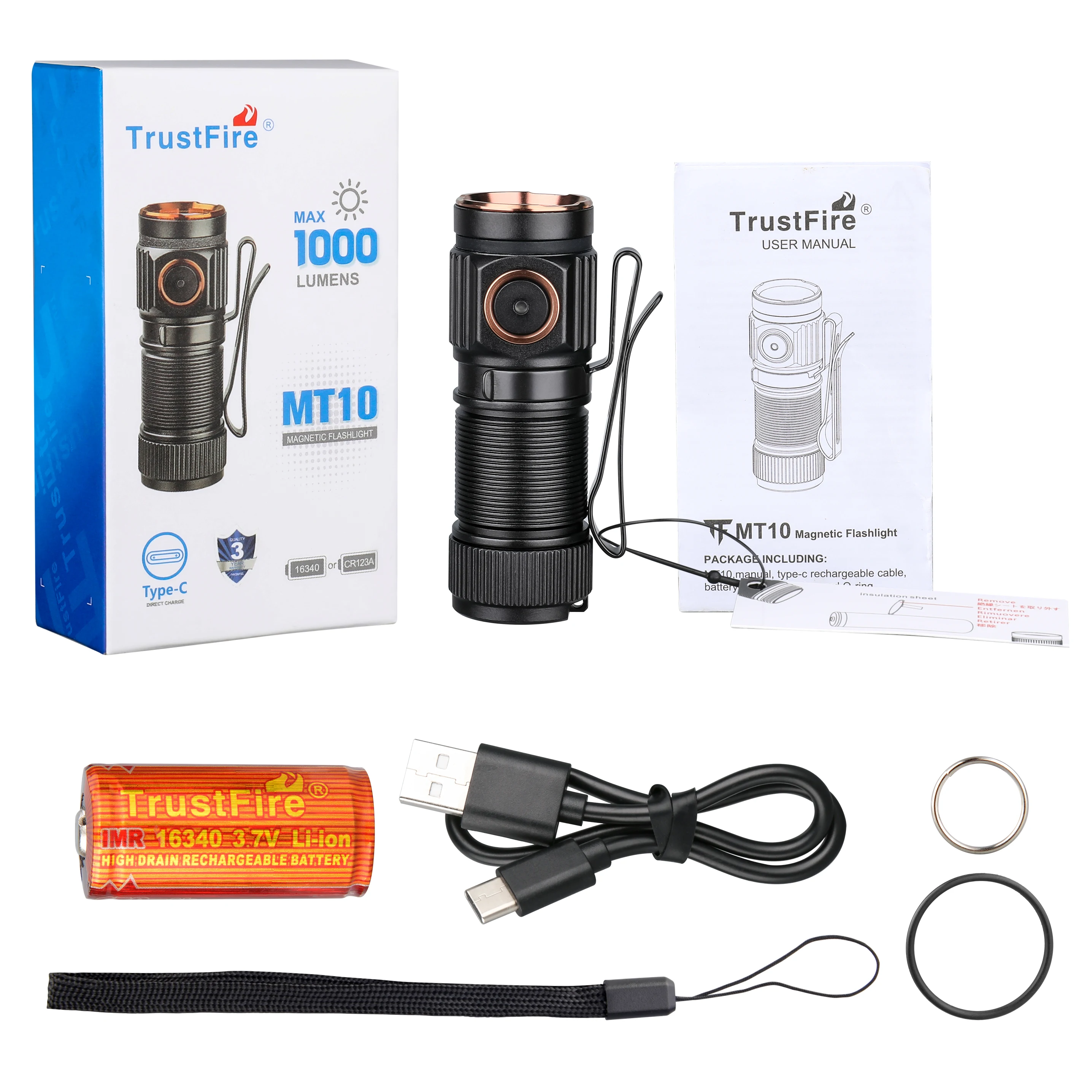 TrustFire MT10 светодиодный рабочий свет 16340 перезаряжаемый мини 1050Lm брелок Портативный Пользовательский фонарик