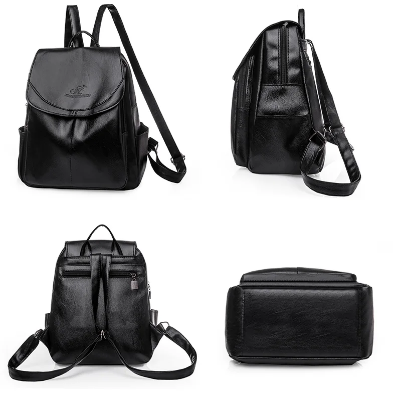 Sac a Dos Simple Waterproof Retro Soft Leather Women Backpacks Ladies Solid Color Travel Bagpack School Bags