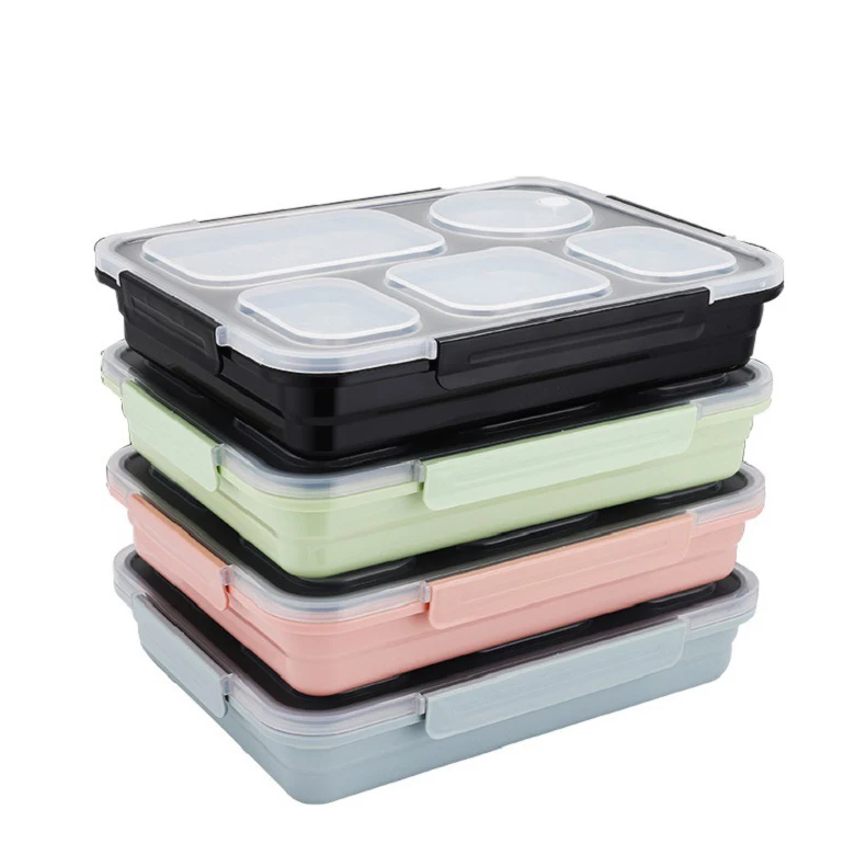 New each compartments leakproof 4 buckles PP lid hot water thermal bottom 304 stainless steel 4/5 compartments bento lunch box