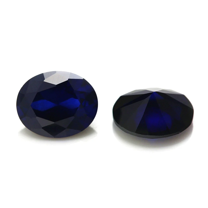Jinying Gems 34# Blue Corundum Loose Oval Shape Lab Created Sapphire Synthetic Sapphire for Necklace