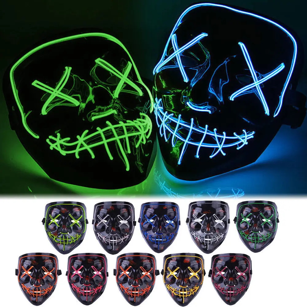 New Design Mask Halloween Toy Led Masquerade Electrion Party Favor Funny Halloween Joker Clown Mask Led Light Up Halloween Masks