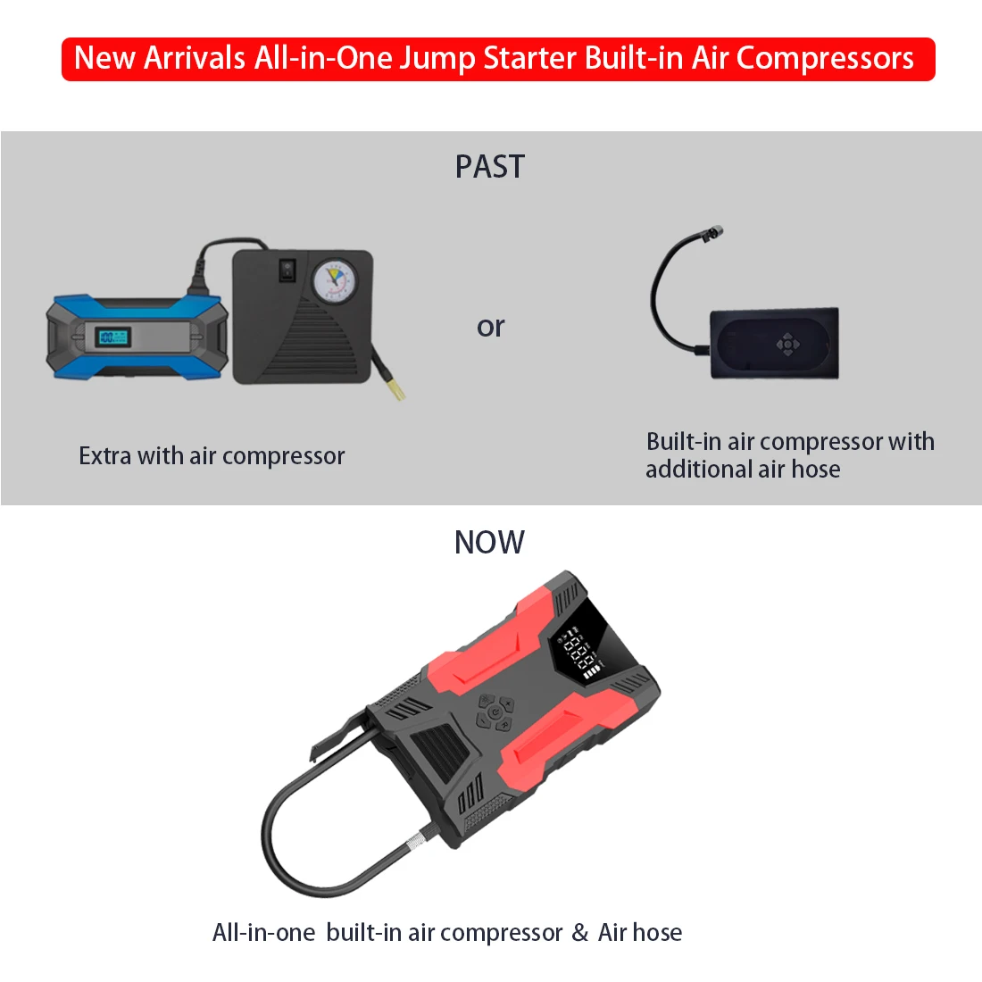 Wholesale Portable 2000Amp Peak Car Jump Starter with Air Compressor Multi-Function Jump Starter Battery Pack with Air Pump