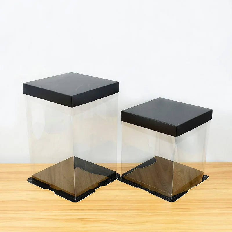 20 28cm Transparent Gift Box Artificial Flower Rose Bear Packaging Box For Valentines Wedding Birthday Gift Cake Decor Clear Box