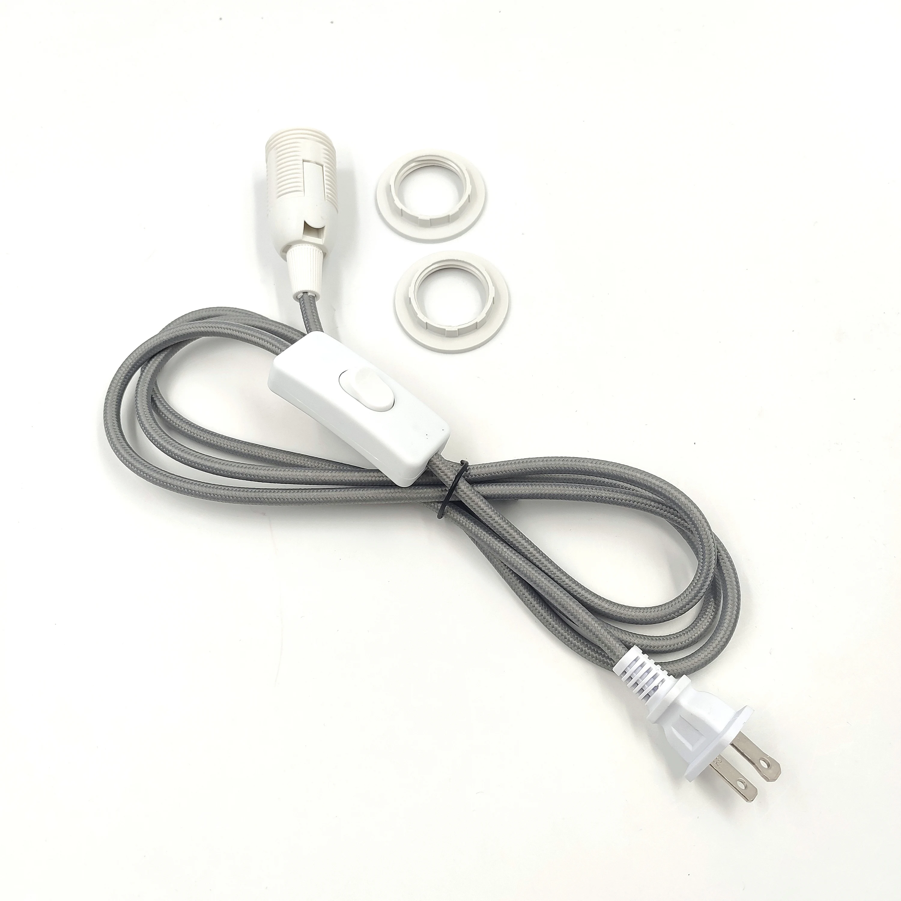 Grey Fabric cord cable power E14 lamp holder Screw holder with ring cord plug US Plug 303 switch indoor wire 1.8m Custom wire