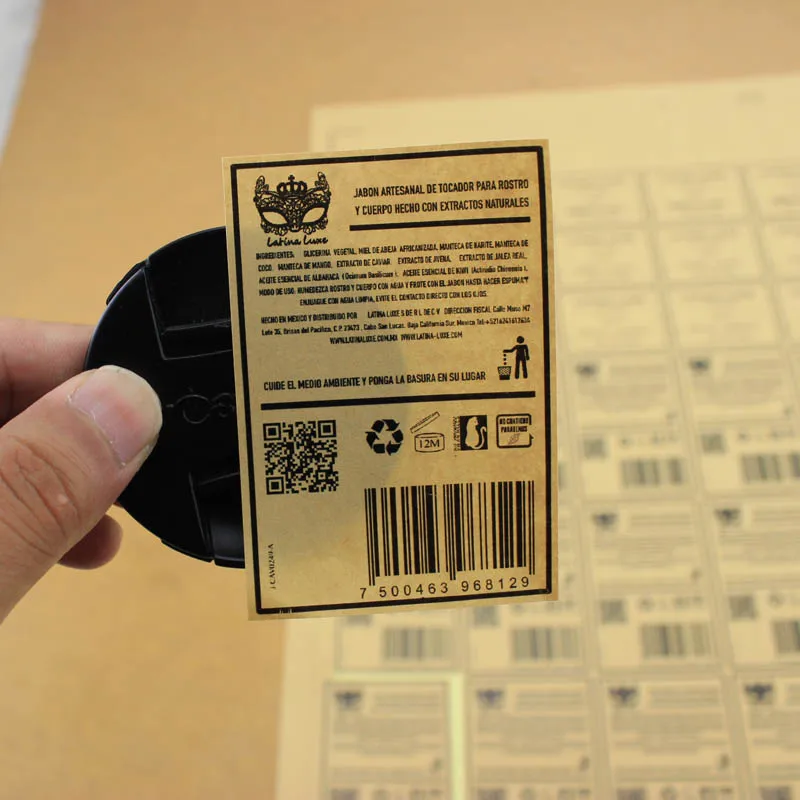Wholesale self adhesive kraft paper sticker recyclable candle jars warning barcode printer transparent gold foil label