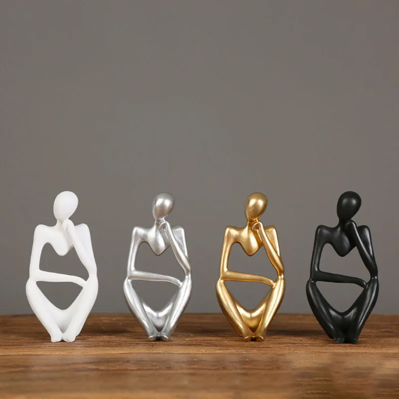 Thinker Statue Abstract Resin Sculpture Mini Art Decorative Desk Figurine Thinker Figures Office Bookshelf Home Decoration