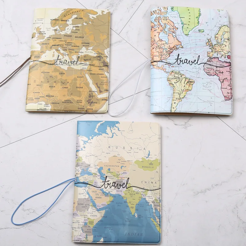Hot Sale World Map Print Passport Case Travel Document Holder with Card Slot Passport Cover Ticket Business Passport Holder
