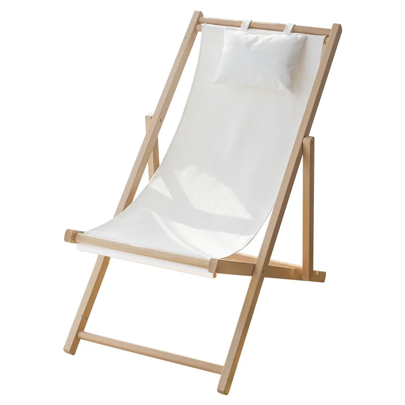 Outdoor Deck Bamboo Chair Relaxing Chair Garden Chair Backrest Adjustable in 4 Positions Canvas Seating Area