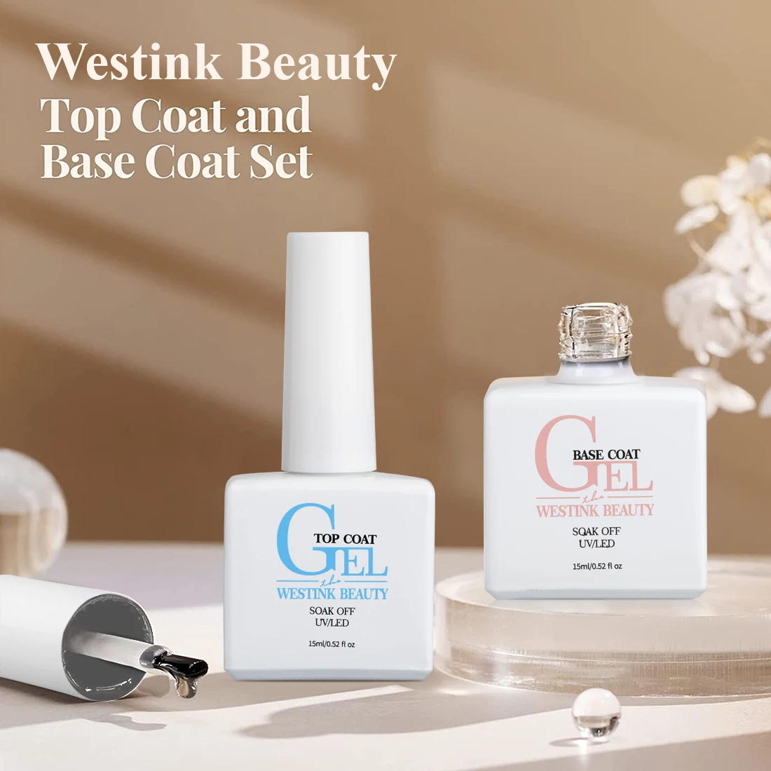 Wholesale nails art custom logo 15ml  matte uv led soak off matt coating gel nail polish  base top coat