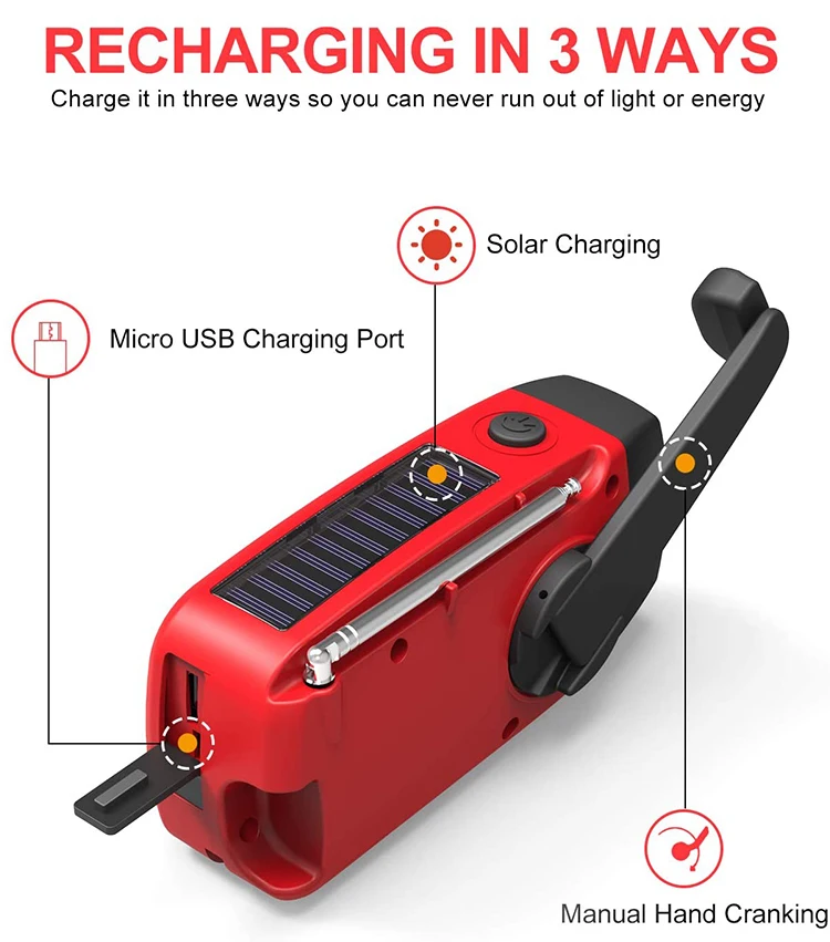 OEM Factory Portable Rechargeable 2000mah Emergency Radio Solar Hand Crank with Cell Phone Charger