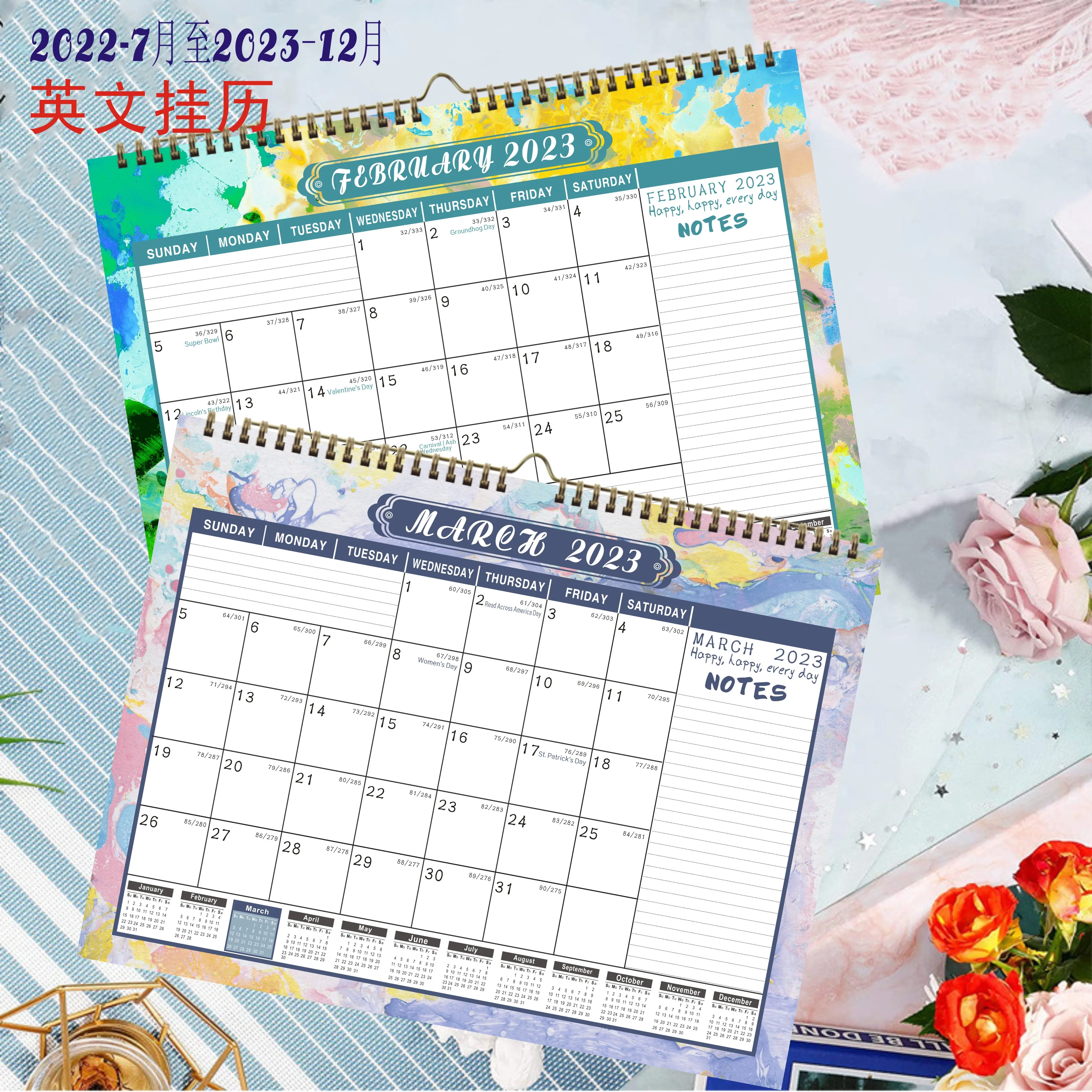 2022-2023 Desk Calendar Custom Logo Paper Desktop Calendars with Holidays Daily Scheduler Table Planner