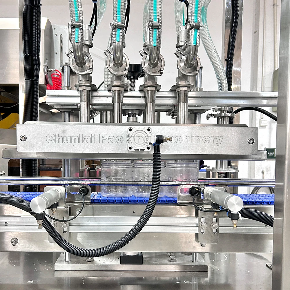 4 Nozzles Automatic Servo Piston Fill Syrup Honey Jar Fruit Jam Hot Chilli Sauce Heating Filling Capping Machinery