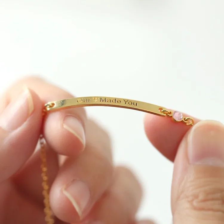factory wholesale personalized custom logo name engraved gold bar 925 sterling silver birthstone bracelet for women