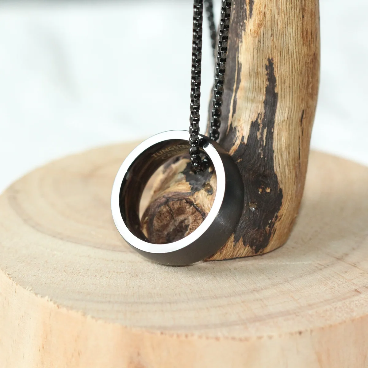 Fashionable Man Necessary Jewelry Accessories Prime Simple Ring Pendant Necklace Black Gun Plated Rings Pearl Chain Wholesale