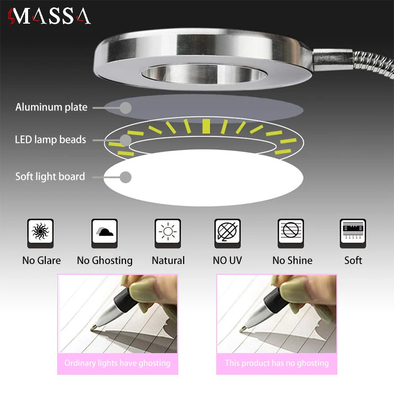 MASSA портативный многофункциональный 7 Вт USB Настольный зажим светодиодный светильник регулируемый увеличительное стекло