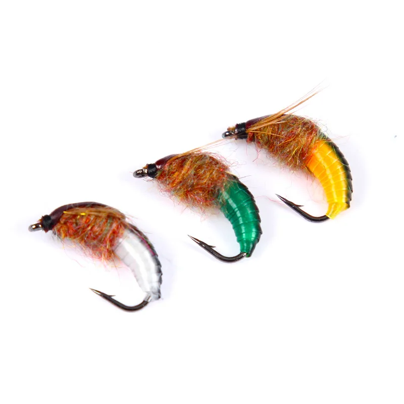 Natural Caddis Pupa Nymphs Scud Bug Worm Larvae Flies With Barbed Hook Trout Insect WY001 Fly Fishing Lure Bait