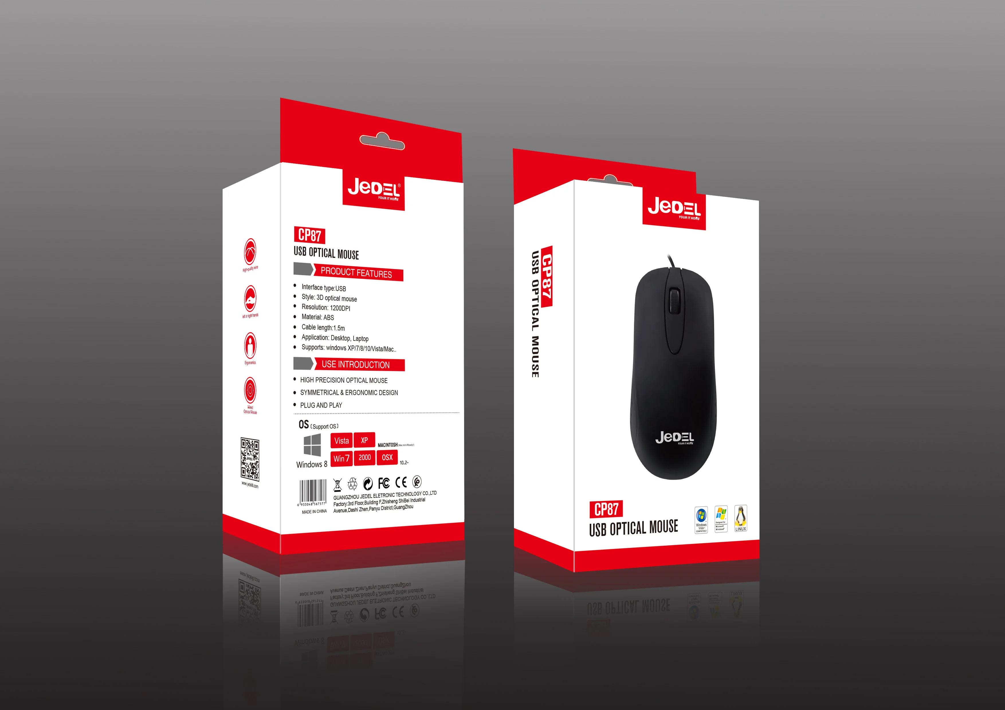 JEDEL CP87 Hot Sale Good Quality Mini Office Wired Black  Mouse 1000DPI