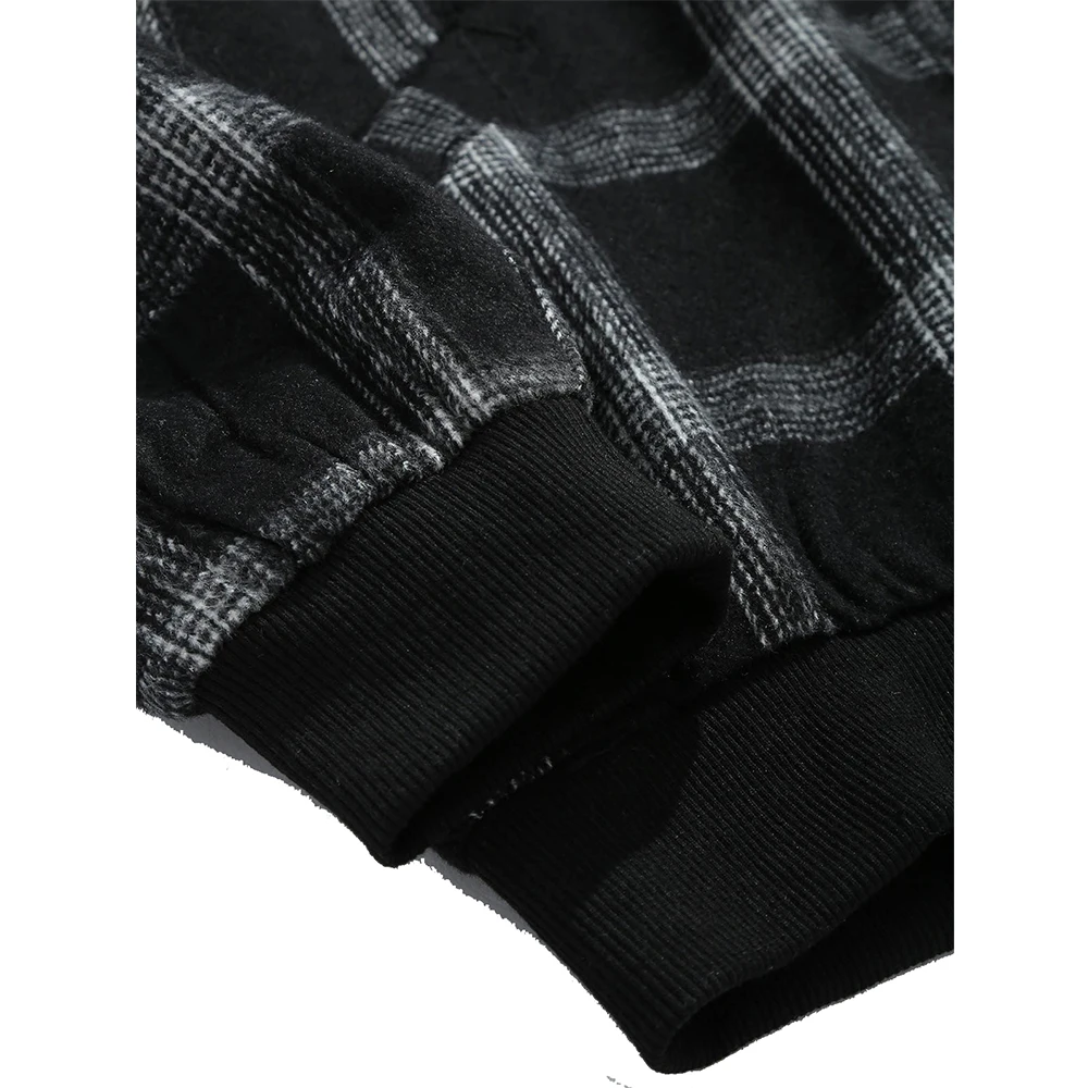 fashion winter black and white tartan bomber jacket, plaid wool blend bomber jacket for men