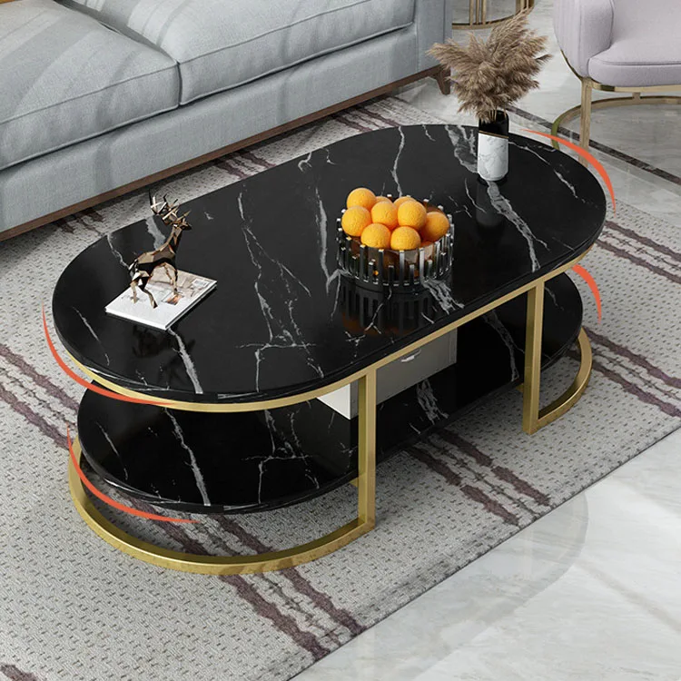 Modern luxury marble oval tea table iron art metal frame single double deck sofa small table living room household