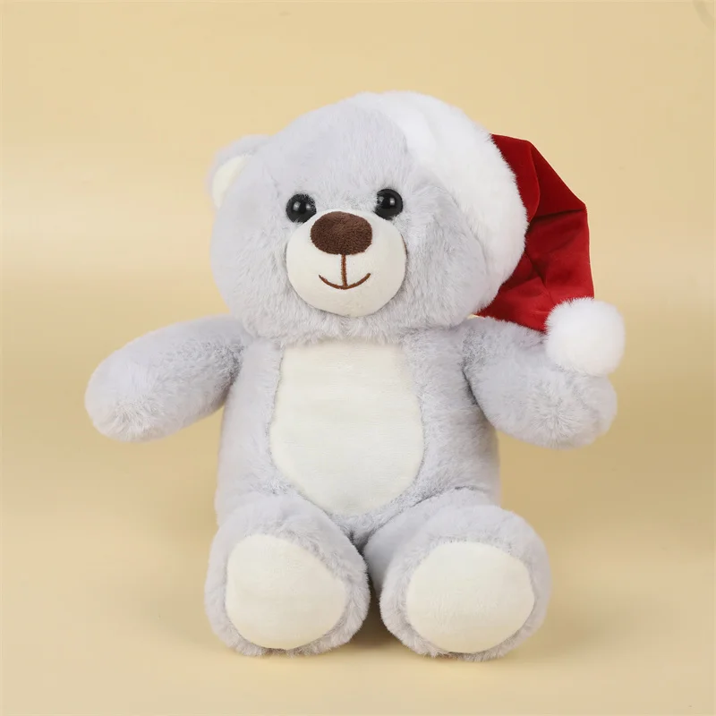 Holiday gift heat transfer logo custom cartoon plush teddy bear toys cute stuffed christmas reindeer doll kids gift