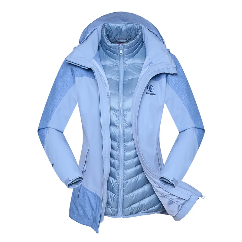 High quality mountaineering warm coat three in one waterproof windproof winter jackets for women new style hiking climbing pizex