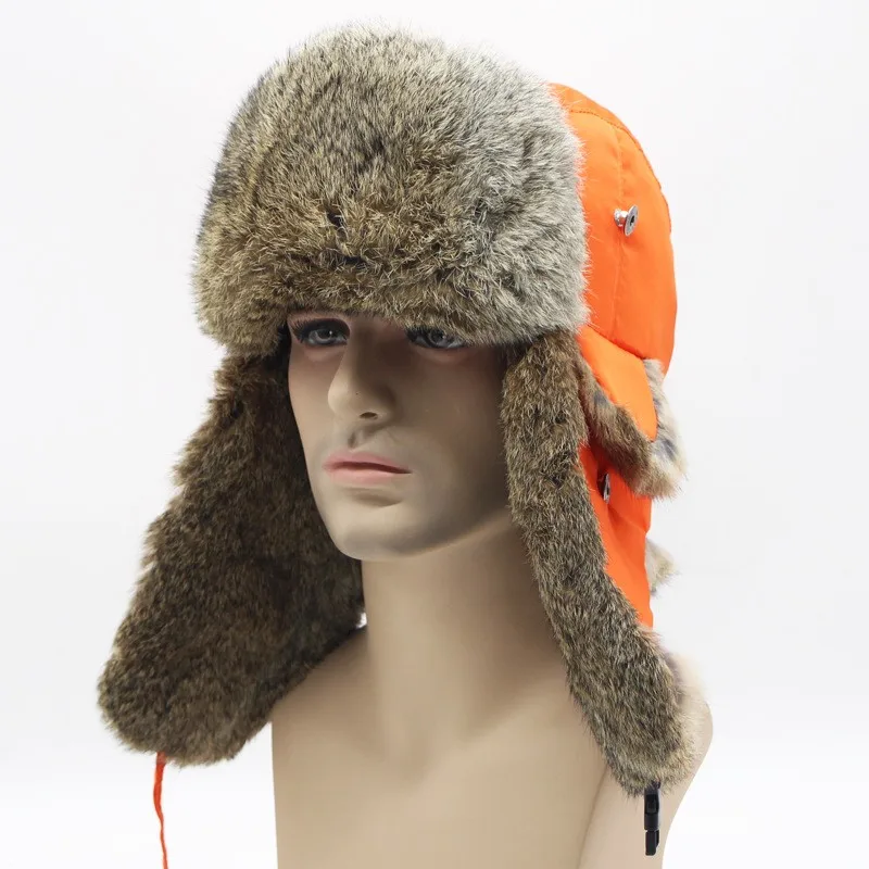 Rabbit fur winter trooper hat outdoor sports thickened warm ear flap ski  hat