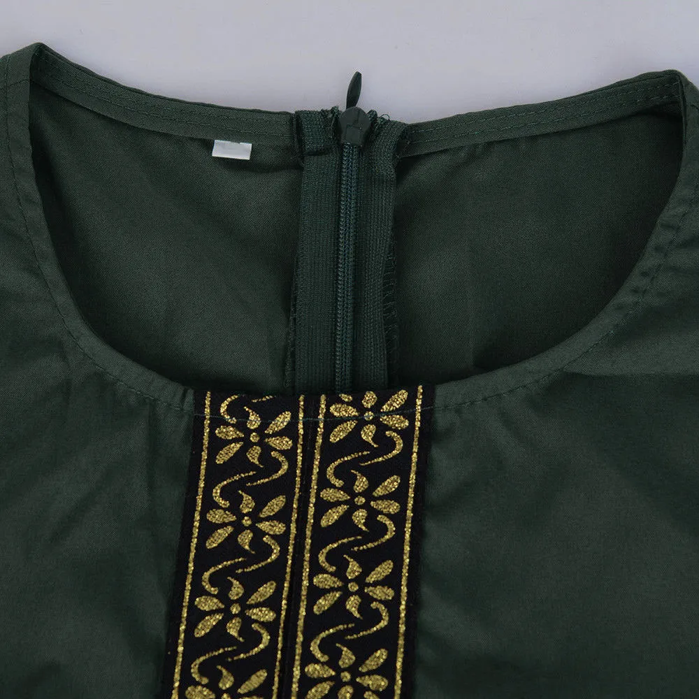 Women Print Muslim Maxi Dress Plus Size 5XL Casual Muslim Clothes Kaftan Lace Abaya Long Dress